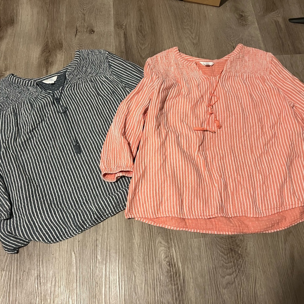 *BUNDLE* - Coral and Navy Stripes Blouses